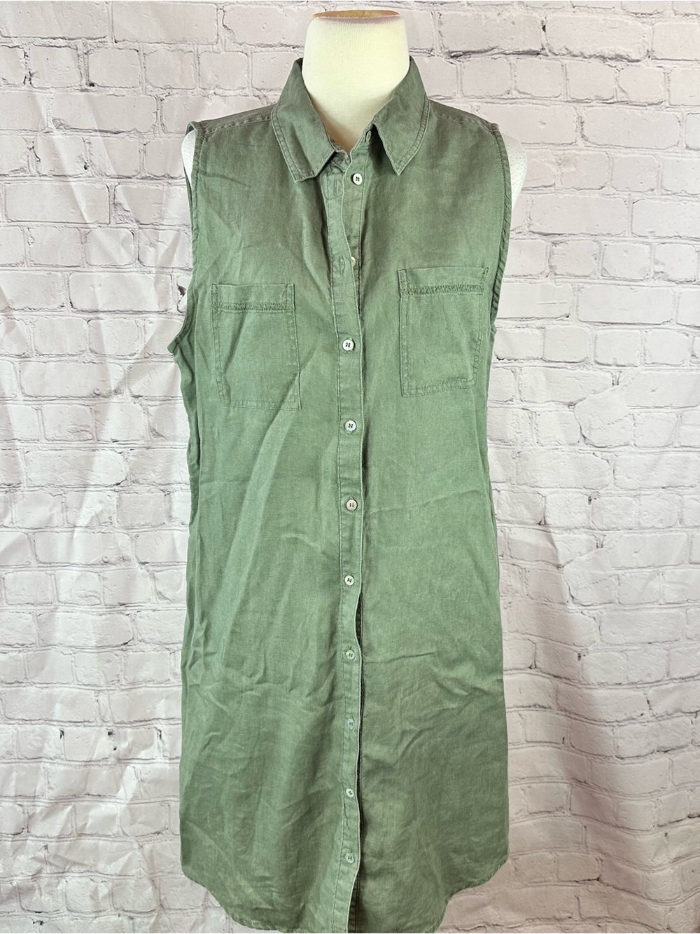 willi smith olive linen sleeveless shirt dress women 14 minimalist summer casual
